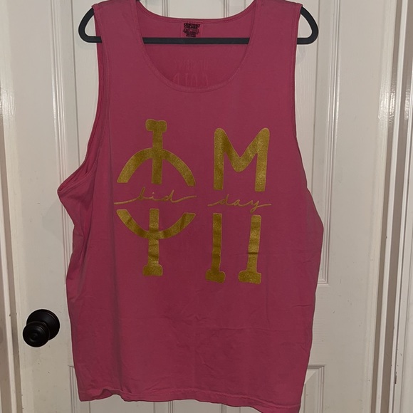EUC—Phi Mu—“Bid Day” Pink Tank with Gold Letters - Picture 2 of 8
